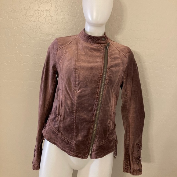 Free People Purple Crushed Velvet Moto Jacket Size Small - Picture 2 of 16